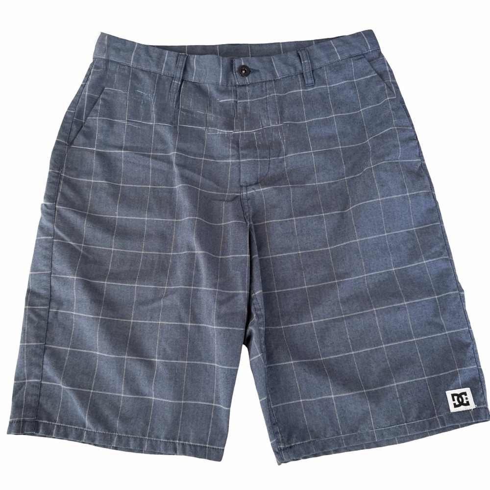 DC Shorts Blue Gray Plaid Chino Shorts Sz 32 Surfer Grunge Skater Beachy Dadcore